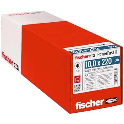 Image de fischer Vis de charpente PowerFast FPF II CTP 10,0x220 revêtement zingué, Filetage partiel, tête fraisée avec Empreinte Torx/Boîte 50