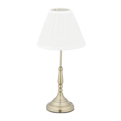 Image de Relaxdays 10033892 Lampe de Table, Abat Jour, E14, Salon et Chambre à Coucher, veilleuse en métal, HlP 43 x 21 cm,Blanc/doré