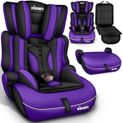 Image de KIDUKU® Siège auto pour enfants avec Protection, évoluant la croissance, Norme ECE R129/03, de 9 kg à 36 (de 1 12 ans), Groupe + 2 3 (Noir/Violet)