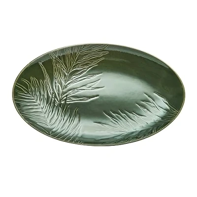 Image de Mikasa Jardin plat de service ovale, ovale en grès vert pour aliments, 36cm, Grand Emballé et lavable au lave vaisselle