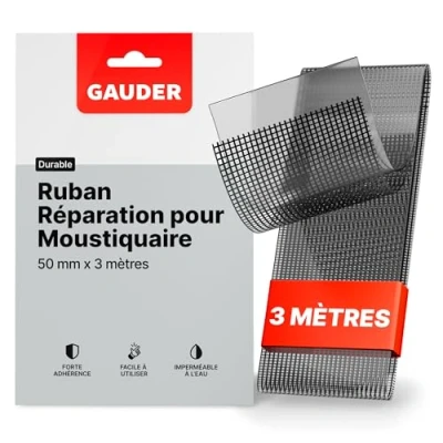 Image de GAUDER Ruban Adhésif de Réparation pour Moustiquaire (50 mm x 3 m) Kit Tissu Fenêtre