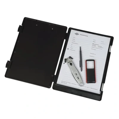 Image de Wedo 575001 Porte Bloc A4 avec Compartiment de Rangement pour Formulaires, Calculatrices, Etc. Pince Métallique Robuste et Stylo (Noir)