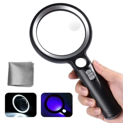 Image de Loupe de Lecture avec 30 lumières LED, 30X 45X 60X Grossissante Lumière 2 Modes D&#039;éclairage, Eclairante pour Lecture, Bijoux, Seniors, Malvoyant, Observation et Travaux Manuels