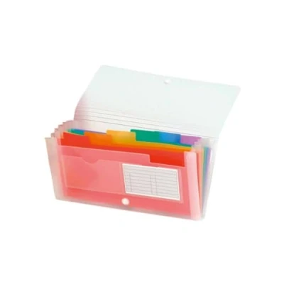 Image de Exacompta Réf. 55398E 1 trieur valisette midi Crystal couverture et intérieur en PP dos extensible fermeture par bouton poussoir 7 compartiments dim 26x14 cm couleur cristal