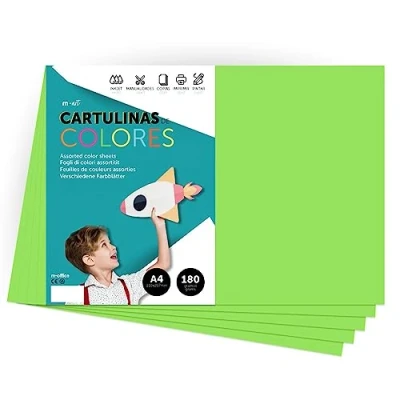 Image de Papier cartonné coloré A4 Couleurs intenses, Feuilles colorées 180gr pour artisanat, Imprimez vos documents et dessins créatifs, · m office (100 feuilles, vert)