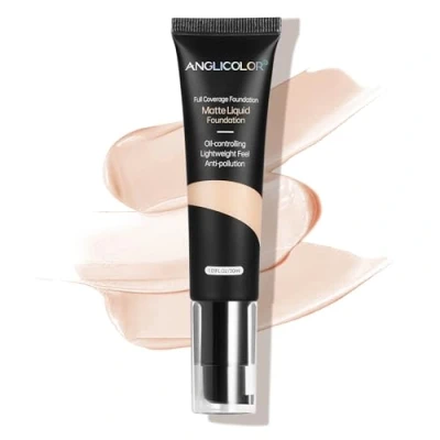 Image de Anglicolor fond de teint,Coverage teint poudre,Matte/Waterproof/Long Lasting,Full Coverage couvrant imperfections(101#Porcelain)