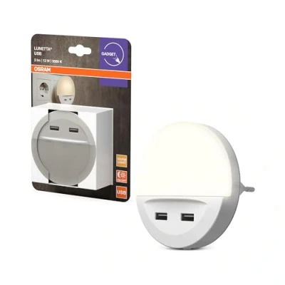 Image de OSRAM LUNETTA LED Veilleuse blanche, avec sortie USB, capteur jour nuit, support pour téléphone portable intégré, système enfichable, blanc chaud, IP20