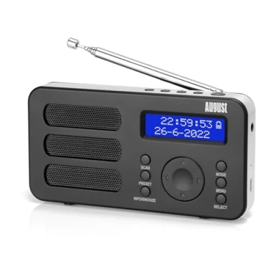 Image de Radio Portable Rechargeable FM Dab RNT August MB225 Petite Numérique Stéréo Portative Digitale avec Batterie Alarme Poste 40 Présélections et Prise écouteurs (Noir)
