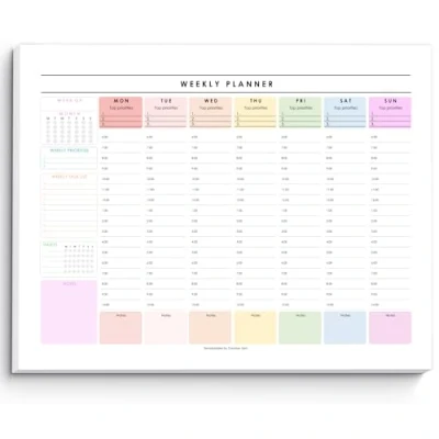 Image de Bloc notes hebdomadaire et horaire 50 feuilles détachables non datées Format A4 (arc en ciel)