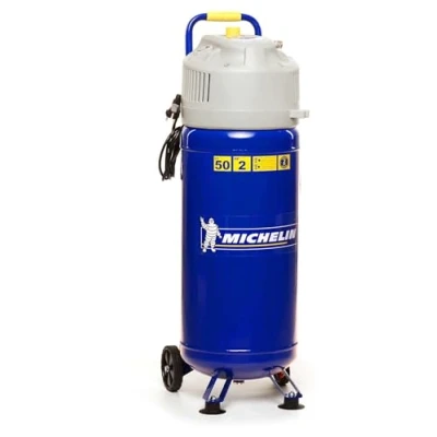 Image de Michelin Compresseur à Air Vertical MVX50/2, d&#039;Air 50 Litres sans Huile, Manomètre, Pression Max. 10 Bar, Roues de Transport, Puissance 2 CV, Bleu