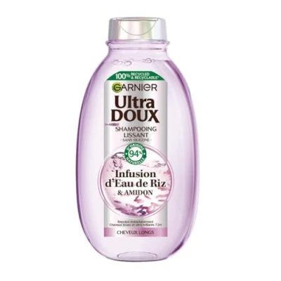 Image de Garnier Ultra Doux Shampooing Lissant Douceur &amp; Brillance à l&#039;Infusion d&#039;Eau de Riz Cheveux Rebelles et Indisciplinés 250 ml
