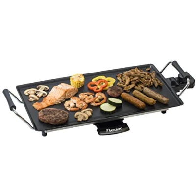 Image de Bestron Plancha électrique, Barbecue electrique avec revêtement anti adhésif, Gril de table pouvant jusqu&#039;à 4 personnes, réglage la température en continu, Couleur: noir