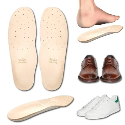 Image de Semelles orthopédiques en cuir véritable avec support de voûte plantaire et rehausseur talon latex Semelle anti odeur transpiration, pieds plats, fasciite (45 EU)