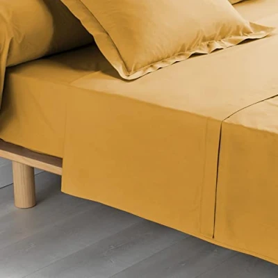 Image de douceur d&#039;intérieur, Drap Plat (180 x 290 cm) Percaline Miel, Percale de Coton