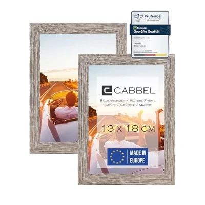 Image de CABBEL Lot de 2 cadres photo 13x18 cm, Chêne foncé, cadre stable en bois MDF, verre plexi incassable, à suspendre &amp; poser, idéal pour photos/images/collages