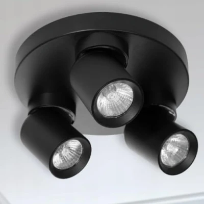 Image de Miratic Luminaire Plafonnier avec Source Lumineuse GU10 Remplaçable max. 12 W (Ampoule Non Incluse) Lampe Plafond Spot éclairage de (noir, base circulaire 3 têtes)