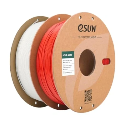 Image de eSUN Amélioré PLA Mat Filament 1.75mm, Imprimante 3D Matte, 1KG par Bobine,2 Bobines de d&#039;impression pour 3D, Blanc Laiteux+Rouge Foncé