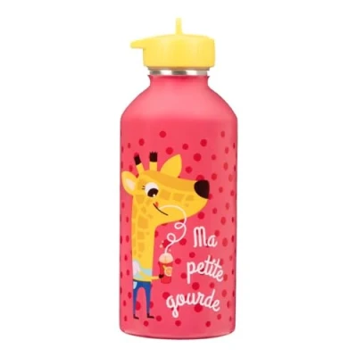 Image de Gourde enfant Acier inoxydable DRAEGER PARIS Facile à nettoyer réutilisable Idéale pour voyage, parc, école Contenance 300ml 17 cm x 6,5 Rose Message inscrit : Ma Petite