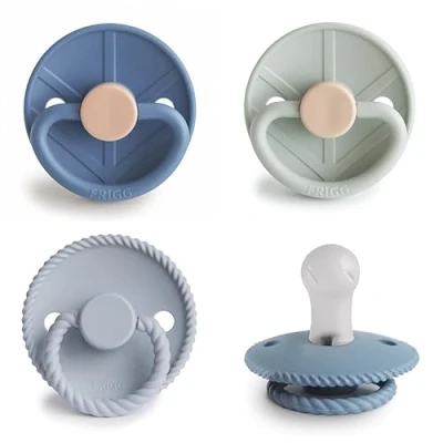 Image de FRIGG Multipack Sucettes en Silicone Lot de 4 Fabriqué au Danemark Tétine Cerise Symétrique (Skyline Serenity, Taille 1 (0 6 Mois))