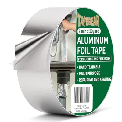 Image de TAPEBEAR Ruban Adhésif En Aluminium, D&#039;étanchéIté Haute Temperature, Résister à 80C 100C, Pour La Réparation, Isolation, Tuyaux, Plomberie, 2inch X 50yard, Argent
