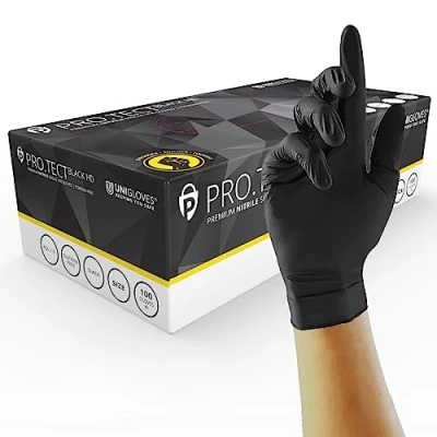 Image de UNIGLOVES PRO.TECT GA0063 Lot de 100 gants jetables en nitrile HD ultra résistants, à usage unique, polyvalents, sans poudre, taille M