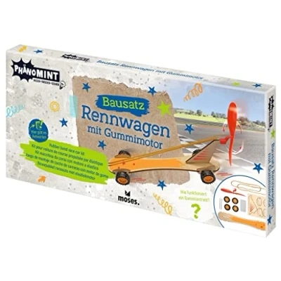 Image de moses 30343 PhänoMINT kit de construction moteur en caoutchouc, bricolage pour voiture course avec informations scientifiques passionnantes, jouet bois à construire soi même enfants