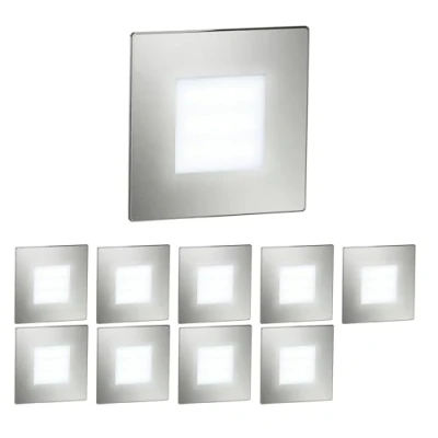 Image de ledscom.de 10 pièces Lumière d&#039;escalier LED/lampe murale encastrée FEX pour l&#039;intérieur et l&#039;extérieur, carrée, inox, 85 x 85mm, blanc froid