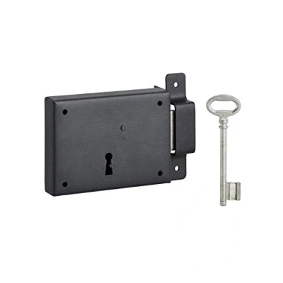 Image de THIRARD Serrure horizontale en applique à clé pour porte de cave, pêne seul, droite, axe 60mm, 110x80mm, noir, 1