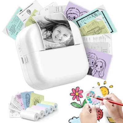 Image de ETROBOT Imprimante Etiquette Autocollantes Thermique, Mini Etiqueteuse Bluetooth Portable étiqueteuses Compatible avec Android et iOS pour Bureau Maison (Etiqueteuse + 5Roll)
