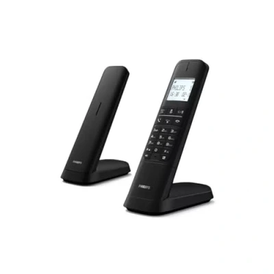 Image de Philips M4702B/12 2 Téléphones Fixes sans Fil DECT, écran 4,6 cm, LCD, rétroéclairage, Agenda 50 Chiffres, Mains Libres, Touches programmables, HQ Sound Noir (Compatible : ES, par)