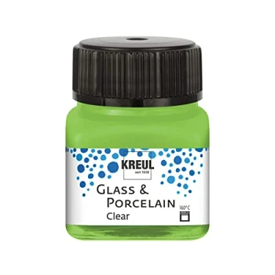 Image de Kreul 16297 Glass Clear Vert Pomme, en Pot de 20 ML, Peinture Transparente Porcelaine, à Base d&#039;eau, séchage Rapide, Claire comme du Cristal, Verre, Apple Green