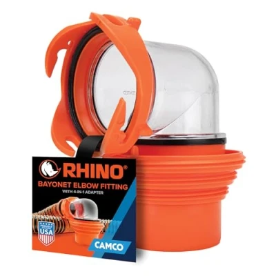 Image de Camco RhinoFlex 39736, coude de Tuyau d&#039;égout Transparent pour Camping Car avec Adaptateur 4 en 1 Dispose d&#039;une Rotation à 360 degrés et d&#039;un Joint intégré Une Protection étanche aux odeurs