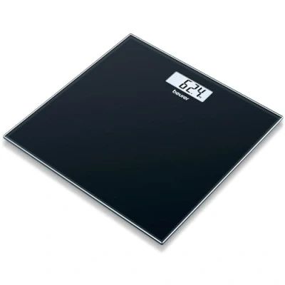 Image de Beurer GS 10 Pèse personne numérique noir, avec écran LCD, indicateur de surcharge, arrêt automatique, design noir plat et élégant en verre