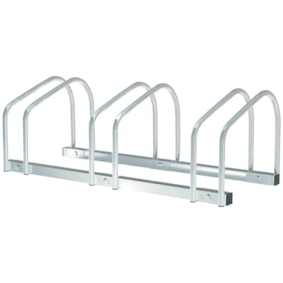 Image de HOMCOM Râtelier 3 vélos range support rangement vélo à pneu 65 mm dim. 76L x 33l 27H cm acier argent