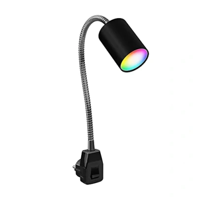Image de ledscom.de Lampe à douille GU10 WAIKA Col de cygne, interrupteur, noir incl. Smart Home RGBW LED