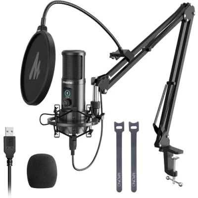 Image de MAONO USB Microphone à Condensateur, Micro PC avec Un Bouton Muet et Gain, Cardioïde Professionnel, Adapté aux Conférences, Gaming, Streaming, Instruments de Musique（AU PM421）