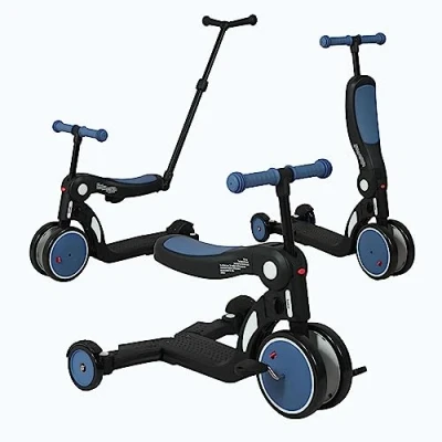 Image de Looping SCOOTIZZ Draisienne Evolutive 5 en 1 avec Barre de poussée/Tricycle Bébé Évolutif/Trottinette Enfant poussée, Bleu Océan