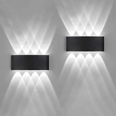 Image de FUPE 2 Pack applique Murale Extérieur/Intérieur LED Appliques Extérieure 16W 1600lm ip65 imperméable moderne en aluminium up and down lumineuse spot Lampe Murale(Noir 6500k lumière froide)