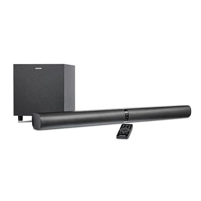 Image de MEDION P64150 2in1 Convertible Bluetooth TV Soundbar with Subwoofer sans Fil (Barre de Son 2.1, 2 x 30 Watts, 60 Watts subwoofer, Montage Mural, HDMI Arc avec ECC, AUX, entrée Optique)