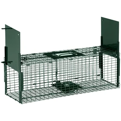 Image de Outsunny Piège Vivant de Capture dim. 60L x 18l 20H cm pour Petits Animaux Type Les Rats et Souris 2 entrées + poignée métal Vert