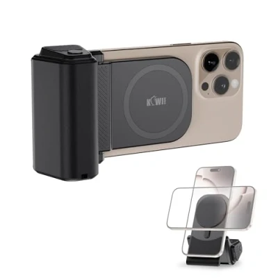 Image de JJC Magnetic Poignée magnétique pour téléphone Portable avec télécommande Bluetooth et Support Vertical iPhone 16/15/14/13/12 Android Gris