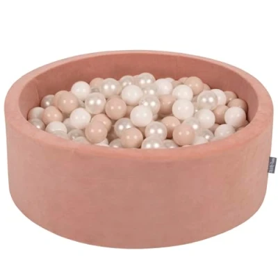 Image de KiddyMoon Piscine À Balles pour Bébé Velours Rond 90X30cm/200 7Cm Fosses Boules Jouet Enfant, Rose des Sables: Beige Pastel/Blanc/Perle