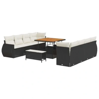 Image de VidaXL Ensemble de canapé jardin 11 pièces avec coussins en poly rotin noir et crème 3363805