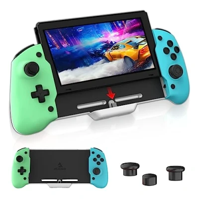 Image de NexiGo Contrôleur Switch pour Le Mode Portable, Ergonomique avec Gyroscope 6 Axes, Vibration à Double Moteur, Non Compatible l&#039;OLED, Island Village
