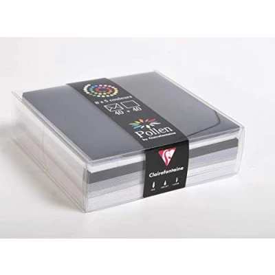 Image de Clairefontaine 20833C Coffret de 40 Enveloppes Gommées, Format Carré (14x14cm) + Cartes Simples, 13,5x13,5cm Correspondance Pollen Thème Hiver 5 Couleurs Différents