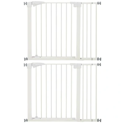 Image de PawHut Lot de 2 barrières sécurité pour Chien Animaux sans perçage avec Fermeture Automatique Double Verrouillage opération à Une Main Largeur 76 103 cm Blanc