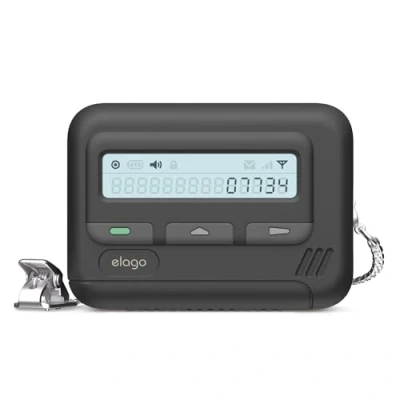 Image de elago Coque Pager Compatible avec l&#039;étui AirPods Pro 2e Génération, Sangle de Chaîne Incluse, Étui au Design Rétro 2 [Câble USB C/Éclairant] (Noir)