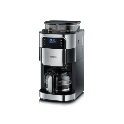 Image de SEVERIN Cafetière Filtre Avec Broyeur, 1 000W, 1,4L, Jusqu&#039;à 10 tasses, Sélecteur d&#039;arôme, Ecran tactile, Inox Brossé/Noir,KA 4813, 43.50