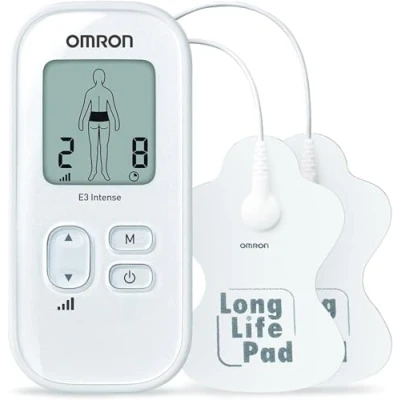 Image de OMRON E3 Intense TENS Traitement de la douleur adaptable avec 6 programmes, 3 programmes massage, 15 niveaux d&#039;intensité et des pads durables, réutilisables lavables