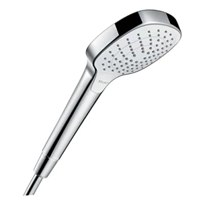 Image de hansgrohe Croma Select E Pommeau de douche 3 types jet, Douchette à main carré (110 x 110 mm), Blanc/chromé, 26812400
